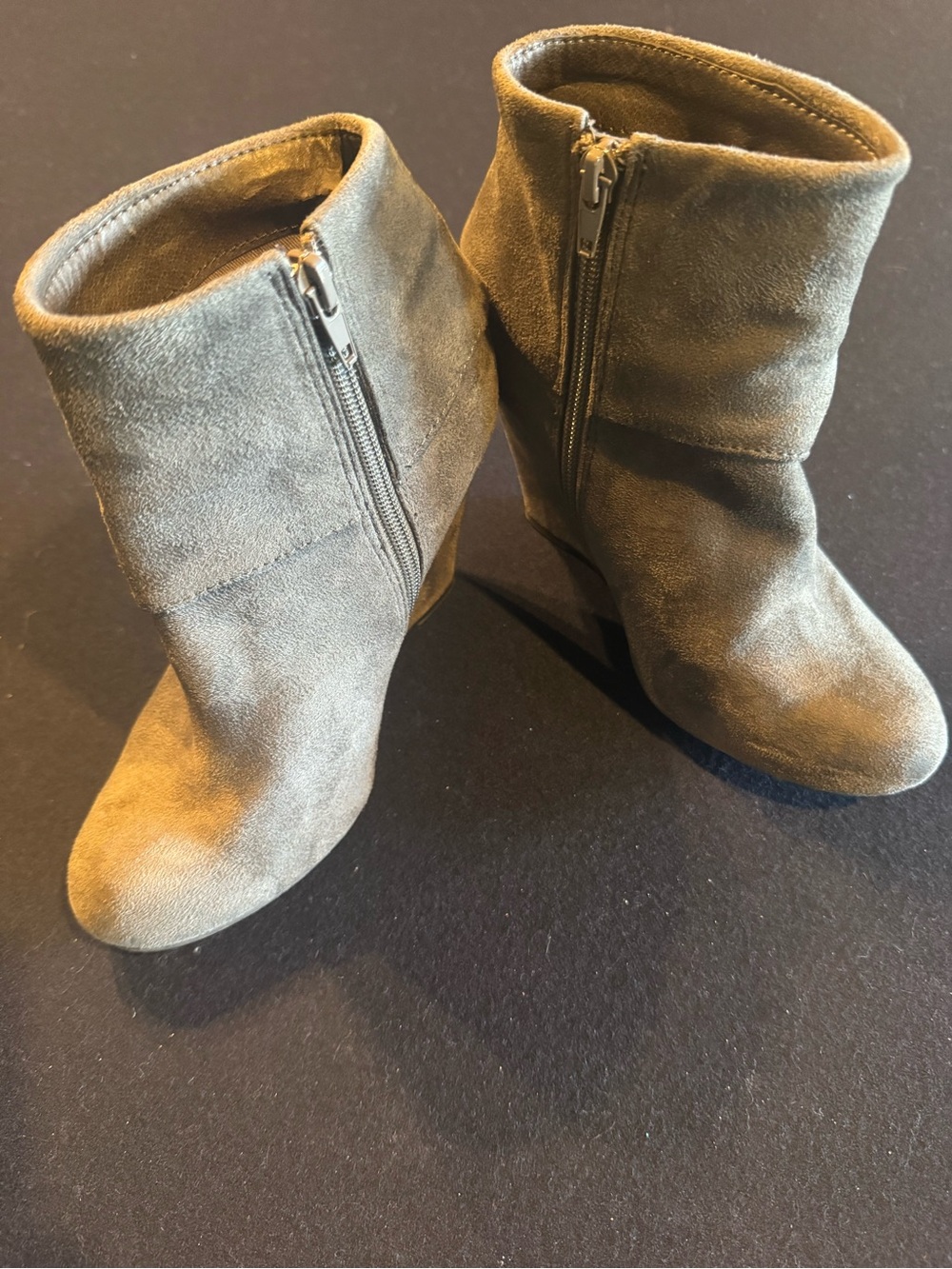 Zigi Soho Grey Suede Ankle Booties with Side Zipper